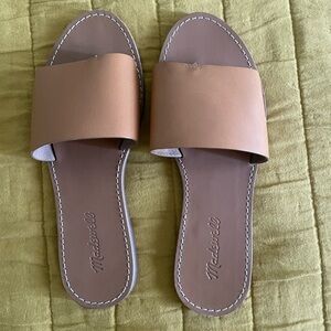 Madewell Boardwalk Leather Slide Sandals in Camel